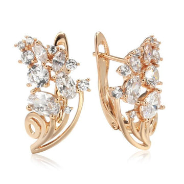 Fashion 14K Filled Rose Gold AAA Zircon Diamonds Banquet Symmetry Flower Design Earrings - Statement Jewellery
